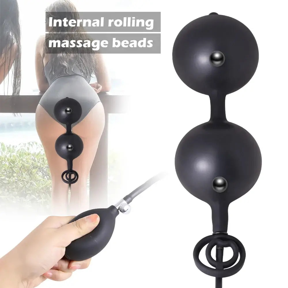 Inflatable Anal Plug Huge Black Anal Plug BDSM Expander Inflatable Butt Plug Built in Massage Beads Sex Toys for Men Women Gay