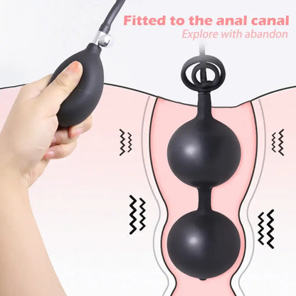 Inflatable Anal Plug Huge Black Anal Plug BDSM Expander Inflatable Butt Plug Built in Massage Beads Sex Toys for Men Women Gay