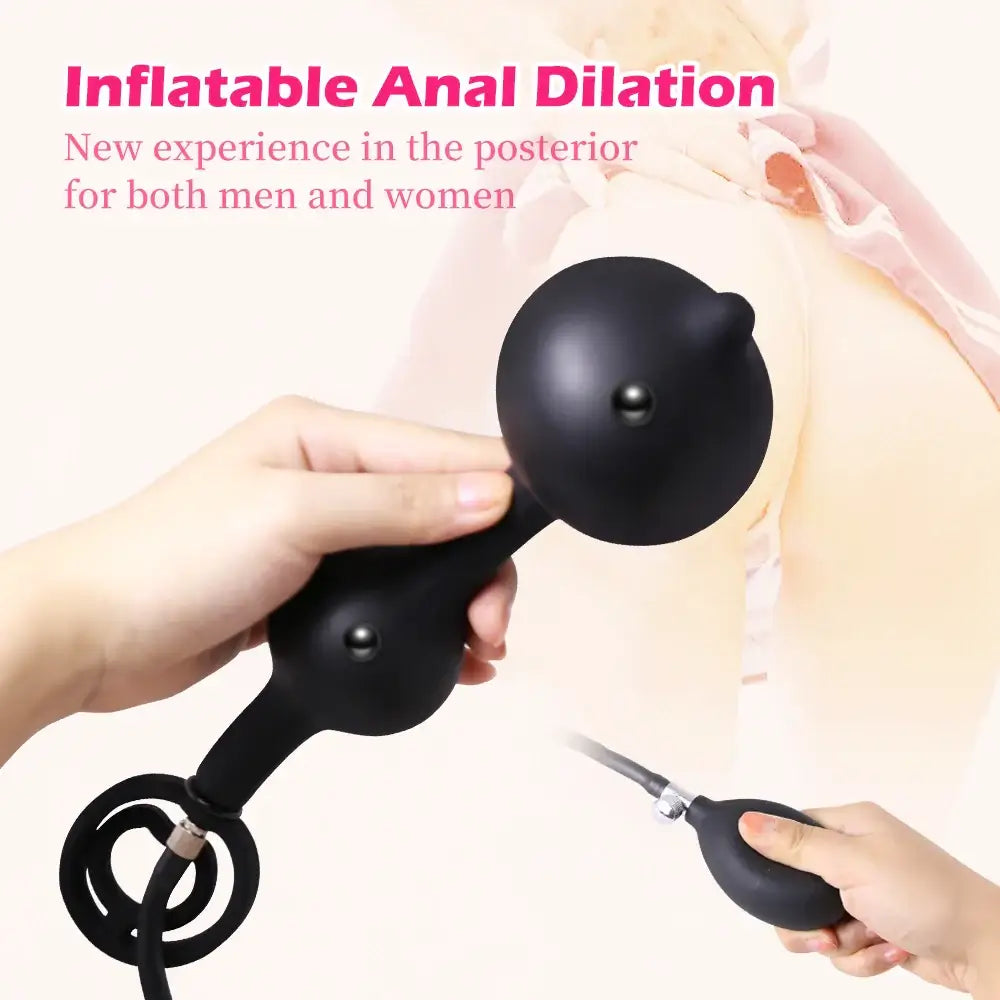 Inflatable Anal Plug Huge Black Anal Plug BDSM Expander Inflatable Butt Plug Built in Massage Beads Sex Toys for Men Women Gay