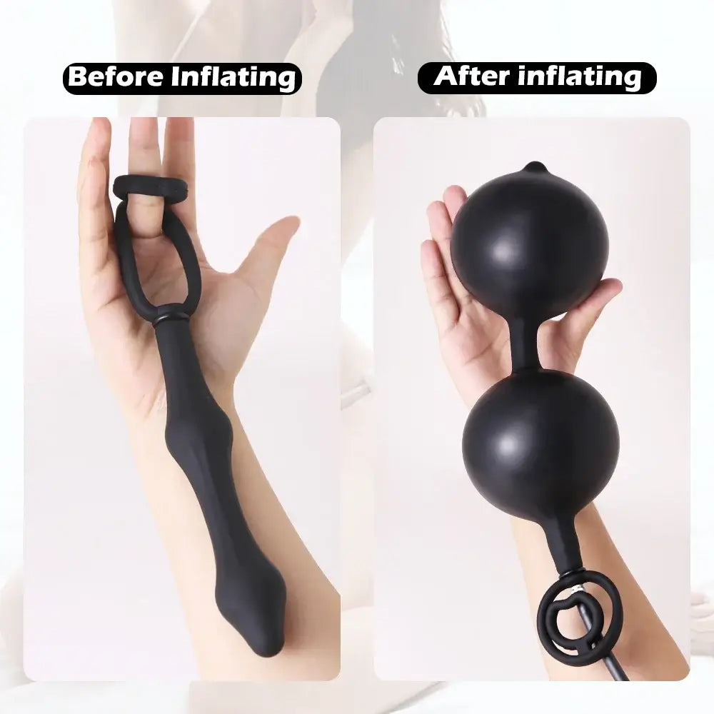 Inflatable Anal Plug Huge Black Anal Plug BDSM Expander Inflatable Butt Plug Built in Massage Beads Sex Toys for Men Women Gay